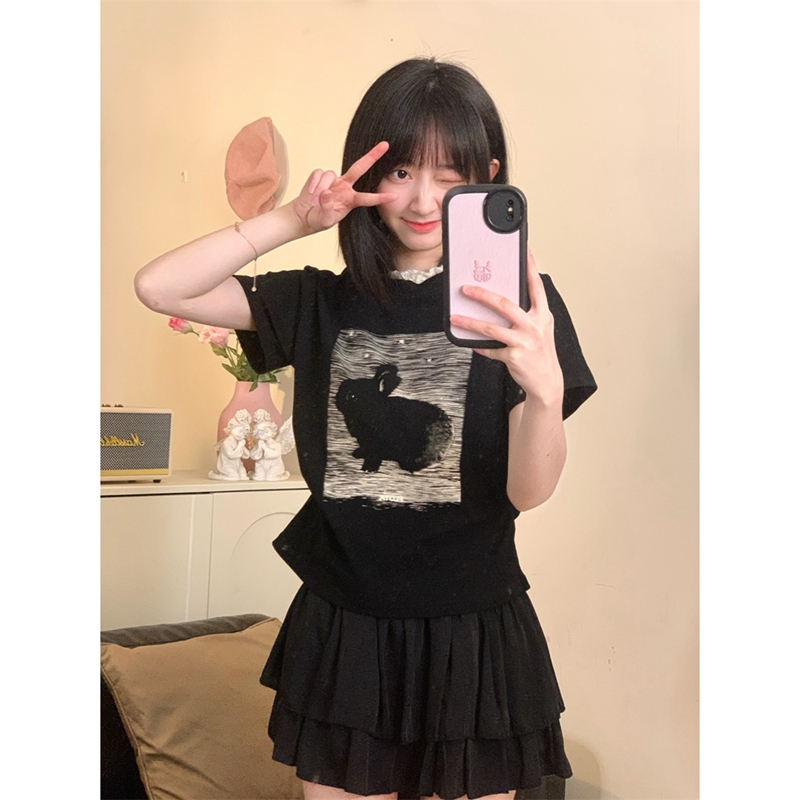 40 count cotton rib fashion super hot Korean style new chic lace T-shirt non-waist short summer top