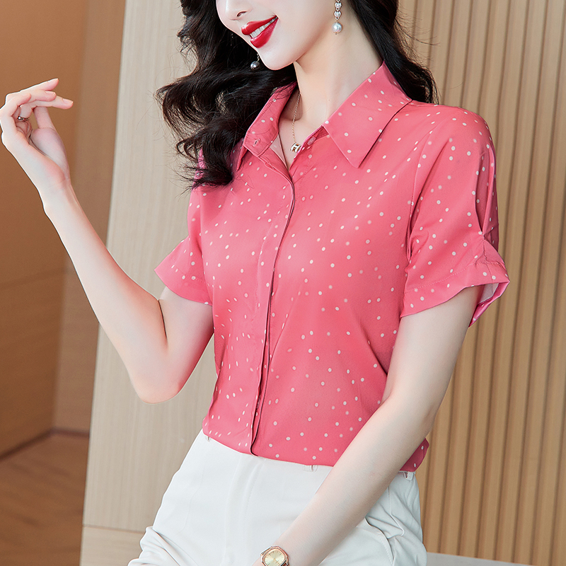 LN39924# 夏季新款法式气质高级感树莓粉色衬衫时尚洋气上衣女潮 服裝批發女裝批發服飾貨源