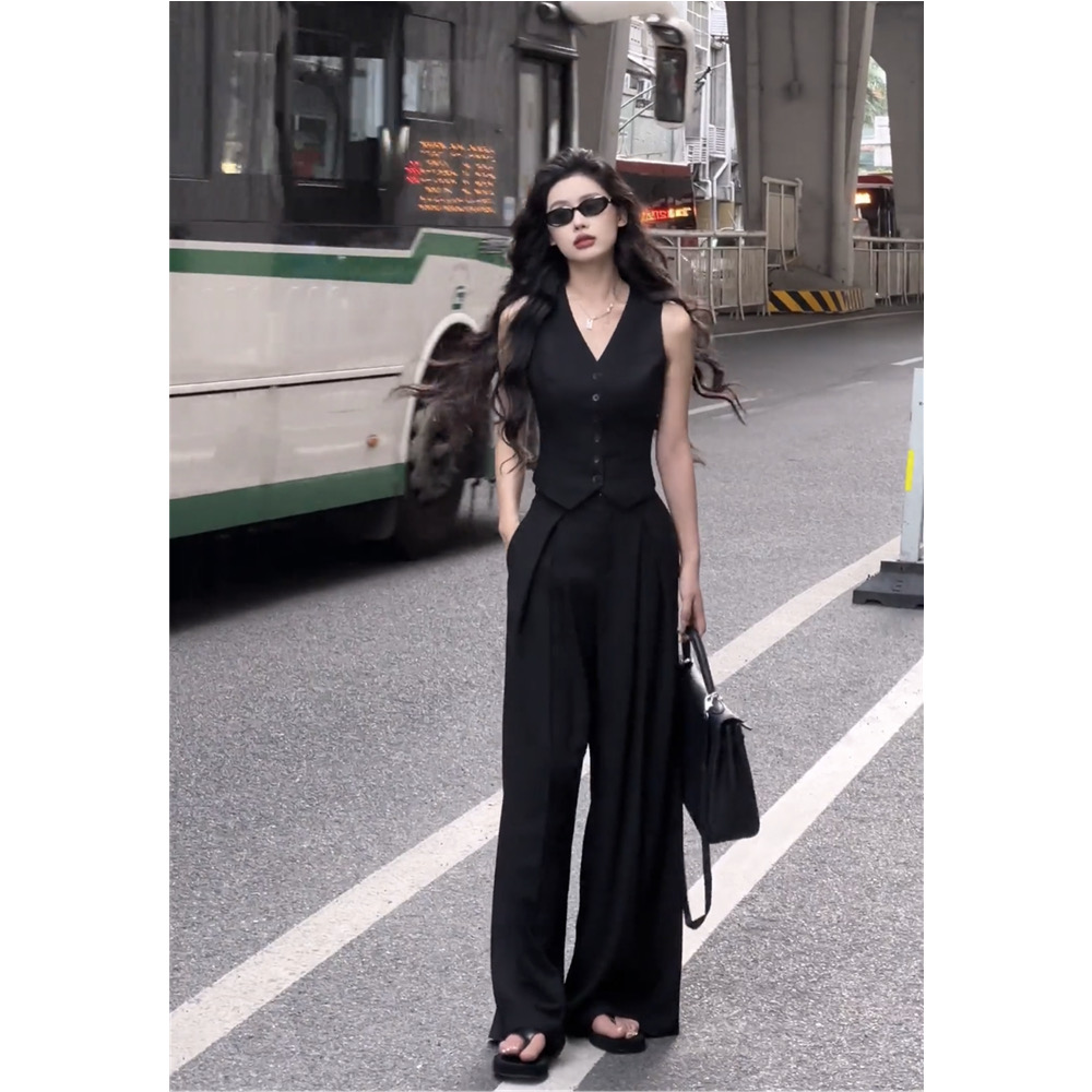 Black small fragrant style suit vest for women summer thin high-end fashionable pony clip sleeveless top