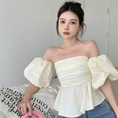 2024 new summer Korean style design puff sleeve one-shoulder slim and versatile tube top shirt for women trendy