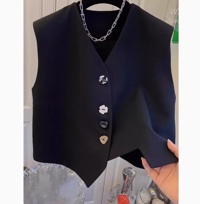 French high-end irregular v-neck suit vest for women summer design niche sleeveless waistcoat top