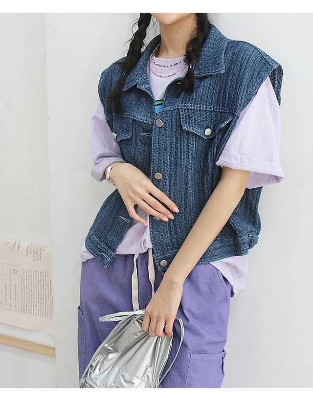 24 summer chic Korean style denim vest sleeveless denim cardigan jacquard vest vest jacket