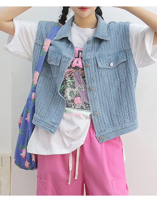 24 summer chic Korean style denim vest sleeveless denim cardigan jacquard vest vest jacket