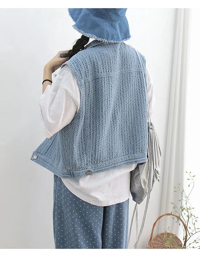 24 summer chic Korean style denim vest sleeveless denim cardigan jacquard vest vest jacket