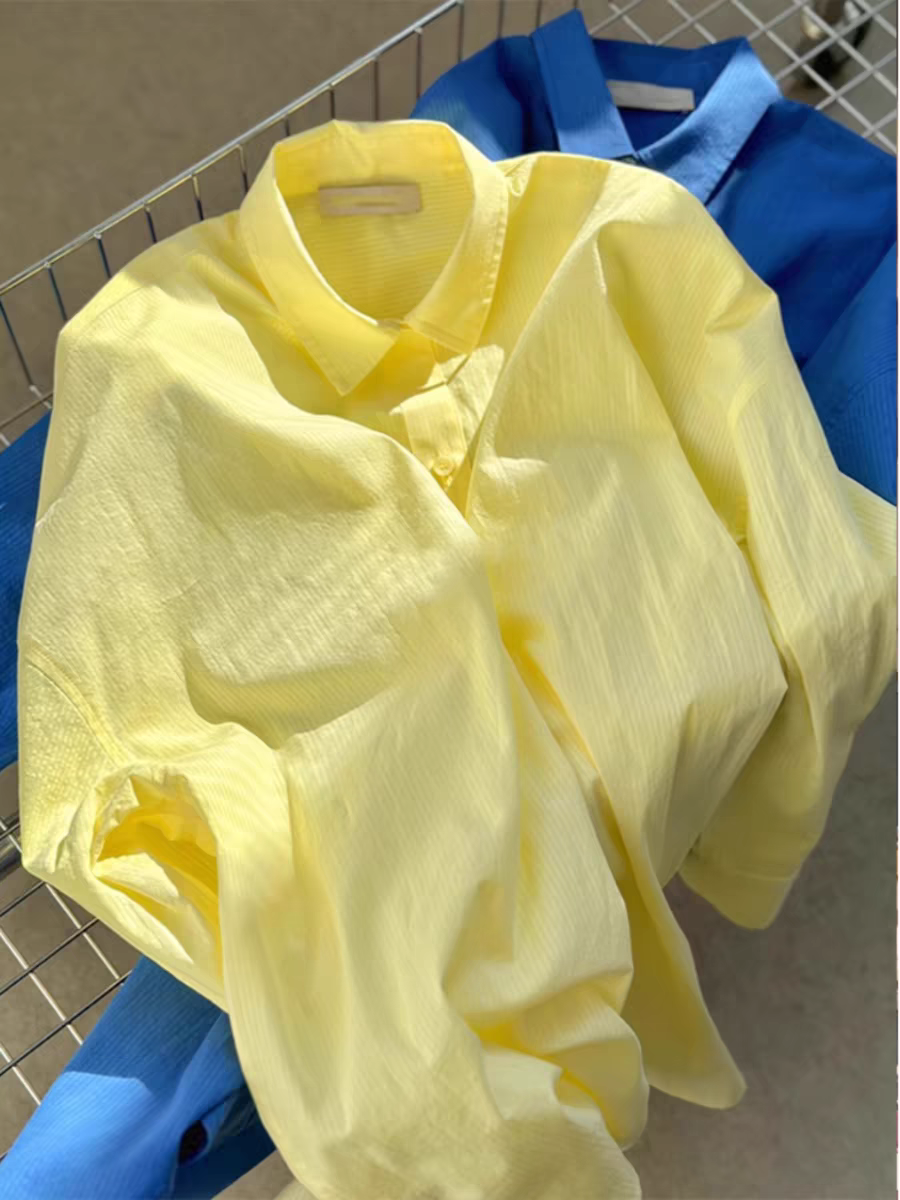 ns Korean milky yellow sun protection shirt jacket for women spring and summer lazy style street loose shirt long-sleeved top