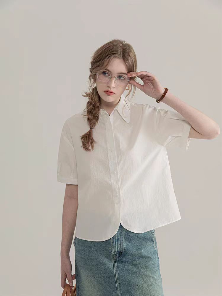 Thirty-three Good Morning Milan Solid Color Puff Sleeve Short Sleeve Shirt Women's Summer Simple Small Shirt Top