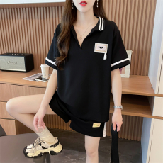 批发实拍抖音质量实价/后包领/宽松POLO领洋气撞色运动服两件套