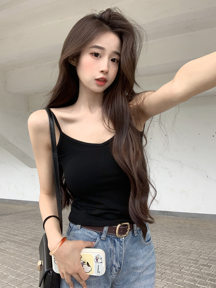 實拍~小V領修身顯瘦無袖背心女夏短上衣辣妹