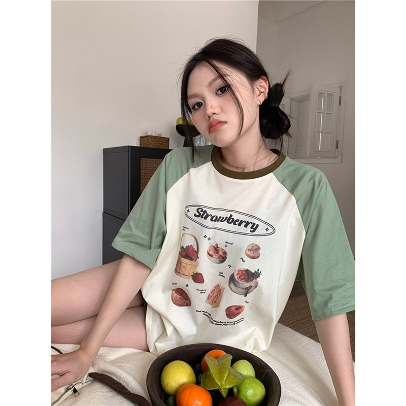 6535拉架棉 時尚超火印花插肩袖T恤女夏季新款休閒寬鬆顯瘦上衣