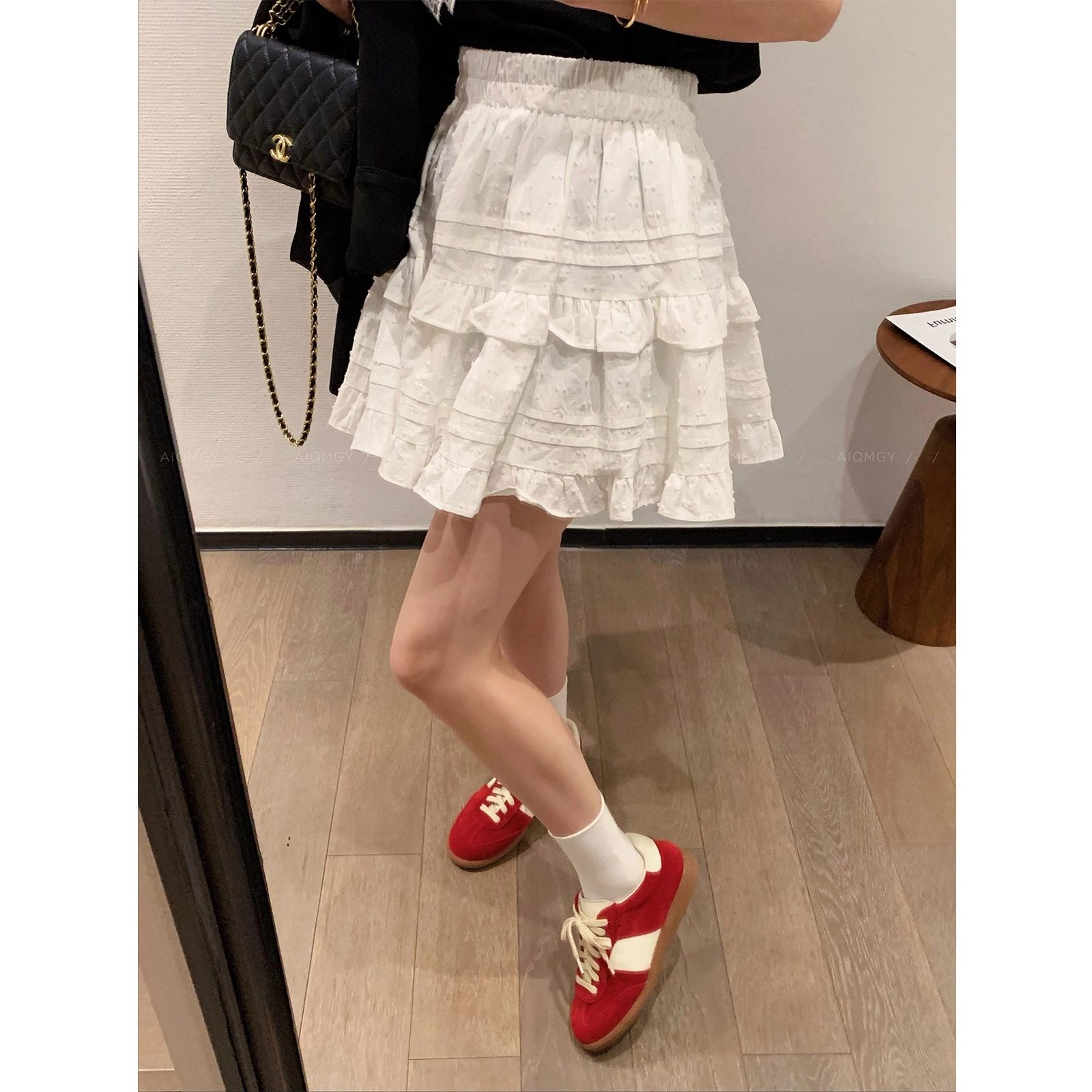 White Cake Skirt Women's 2024 Spring and Summer New High Waist Slim A-Line Skirt Short Skirt