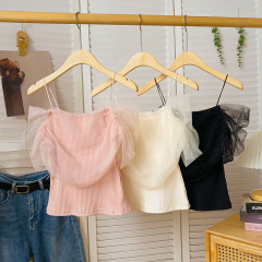 One-character V-neck women's summer 2024 new rare petite French spicy girl lace off-shoulder short-sleeve top