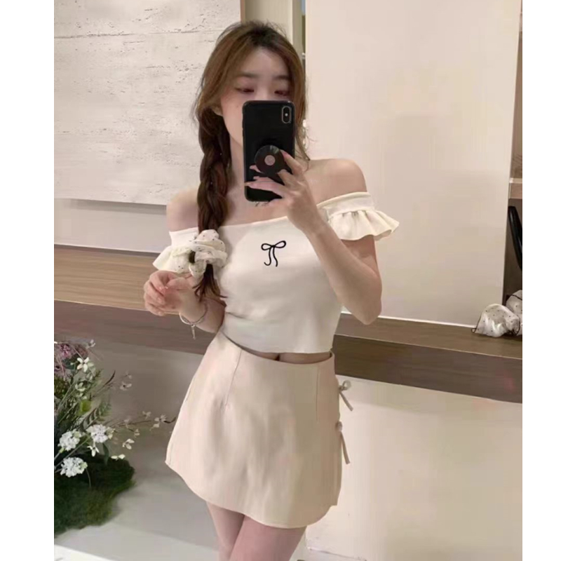 New Summer Style Strapless Ear Bud Lace One-Shoulder Knit Top Women's Sexy One-Shoulder Slimming Top 
