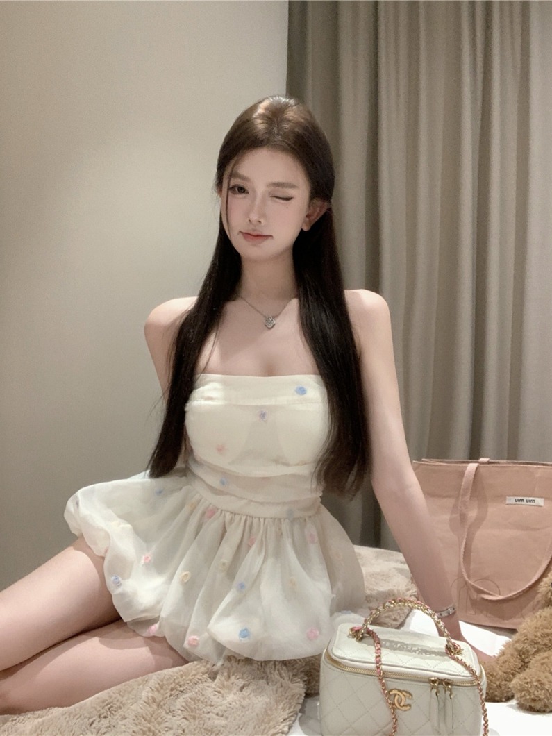 實拍 自帶胸墊多穿法泡泡紗抹胸女夏裹胸掛脖內搭上衣