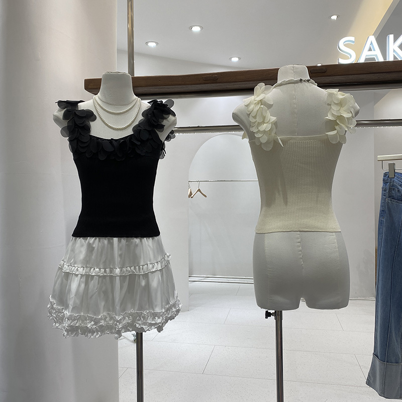 花瓣拼接法式緊身小背心女夏季2024年新款顯瘦修身短款無袖上衣潮