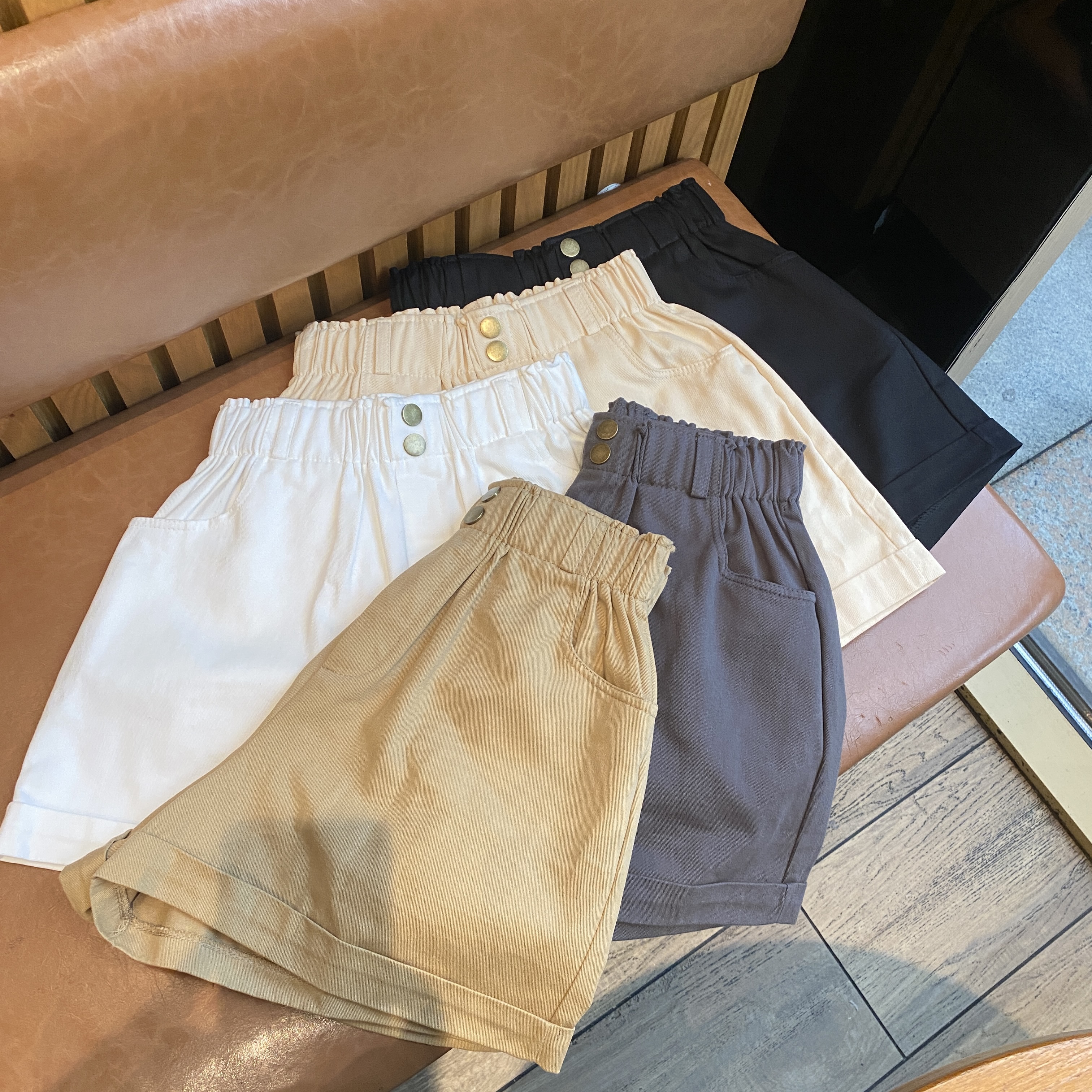 Real shot of high-waisted casual shorts for women in summer Korean version slimming solid color workwear versatile Internet celebrity wide-leg pants