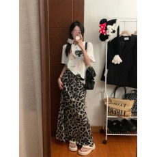 批发实拍实价  美式小众设计豹纹醋酸半身<b class='q'>裙</b>高腰显瘦垂坠感鱼尾长<b class='q'>裙</b>
