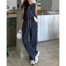 批发尺寸已更新 <b class='q'>韩国</b>chic法质设计感后开叉背心上衣+高腰阔腿长裤套装