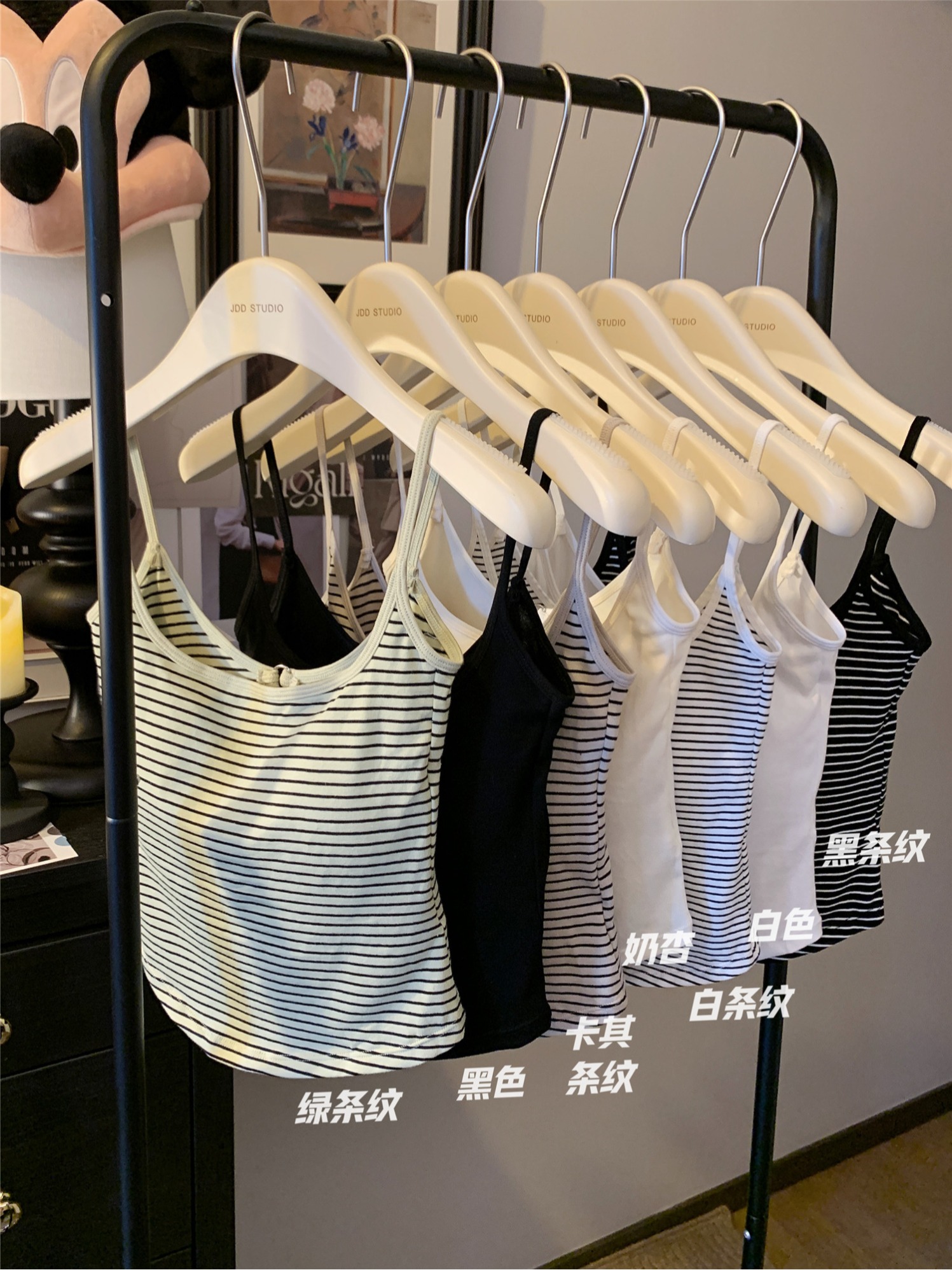 實拍~時尚百搭顯瘦吊帶內衣女後背金屬扣帶胸墊條紋美背上衣