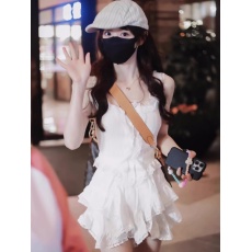 批发田曦薇明星<b class='q'>同款</b>白色U领蕾丝花边吊带背心设计感小众纯欲短款上衣