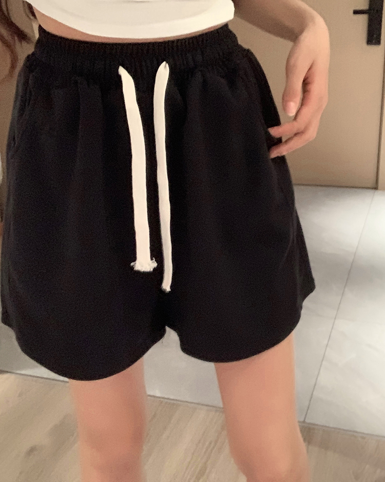 Real shot~Versatile high-waisted slimming A-line pants, loose and small drawstring shorts, women's hot pants, summer casual pants