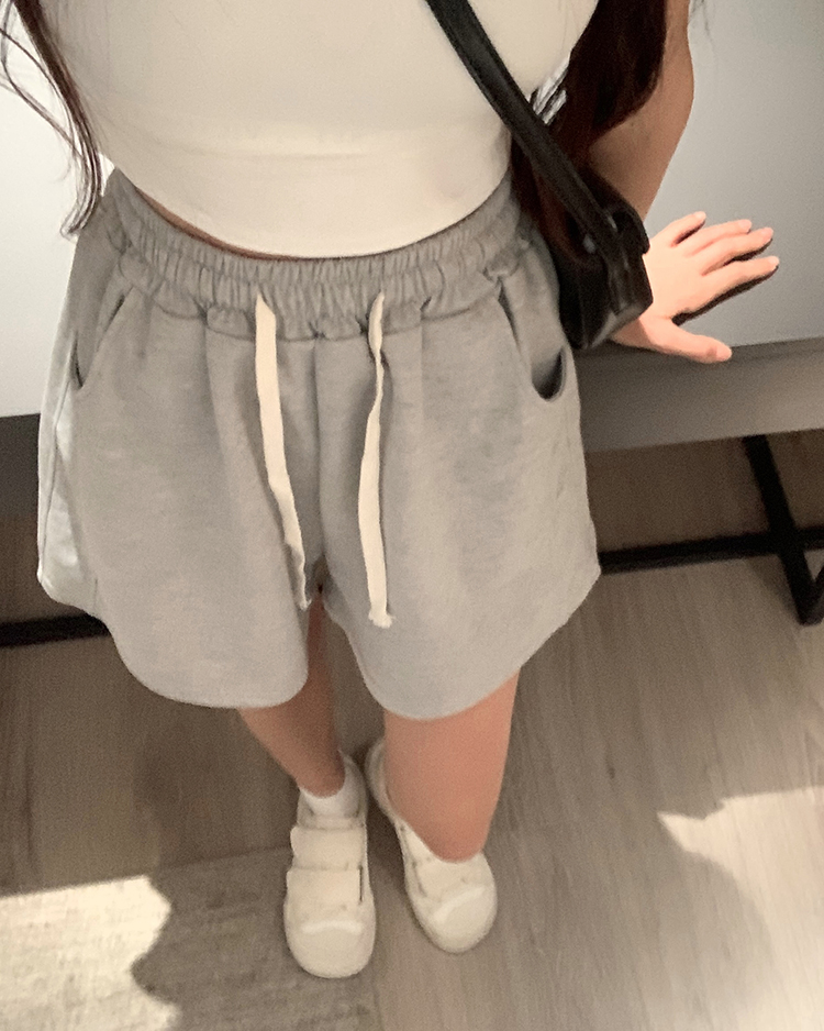 Real shot~Versatile high-waisted slimming A-line pants, loose and small drawstring shorts, women's hot pants, summer casual pants