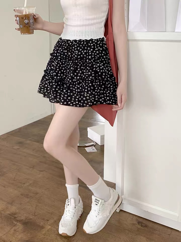 Already shipped 2024 summer new floral skirt for women summer new high waist A-line skirt cake skirt short skirt