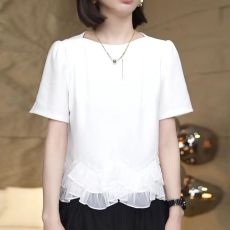 批发2026新款大码设计感荷叶边<b class='q'>短袖</b>t恤女夏宽松黑色上衣时尚洋气小衫