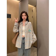 批发韩系chic纯棉薄款格子百搭<b class='q'>长袖</b>衬衫女设计感叠穿内搭衬衣
