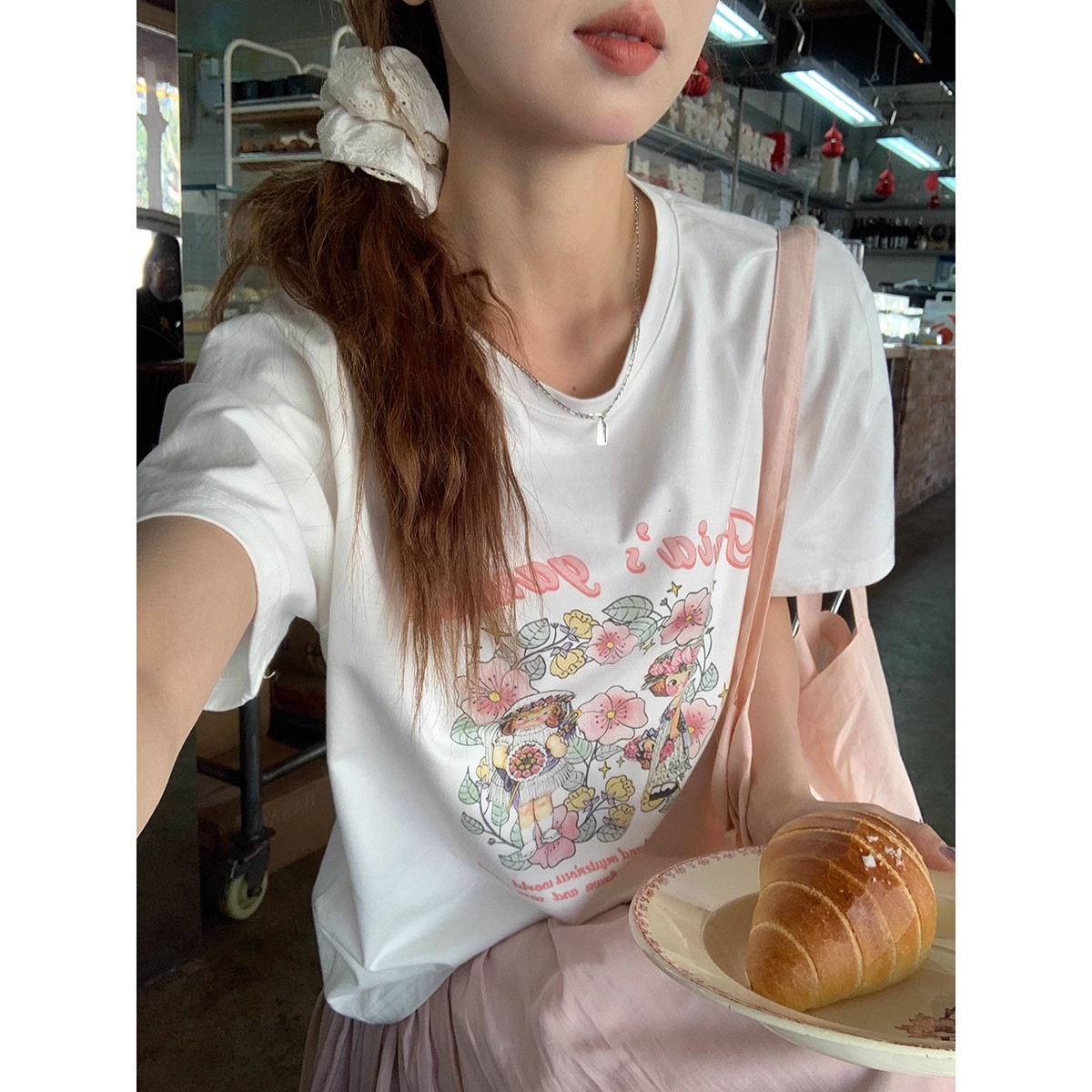 Summer Sweet Cartoon T-shirt for Women, Half-Sleeve Fun Print, Unique Design Sense Trendy Brand Top