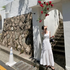 Crochet square neck back zipper sleeveless slip dress