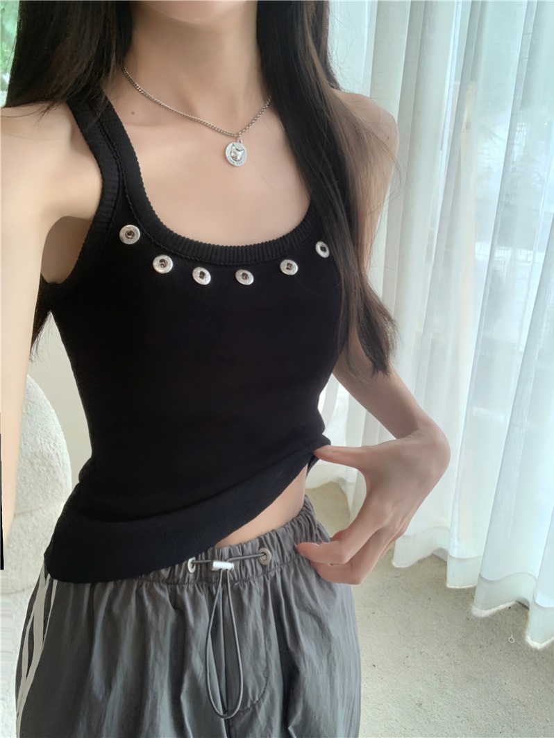 實拍 真 夏季新款漸變收腰外穿美式修身無袖針織衫背心