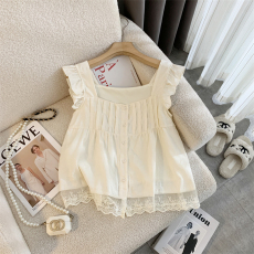 批发实拍◆上衣轻熟法式小众飞飞袖蕾丝花边拼接女装2026新款衬衣