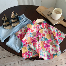 批发| 官图实价 | 100%纯棉 | <b class='q'>夏</b>季韩版短袖花衬衫儿童中大童短袖衬衣