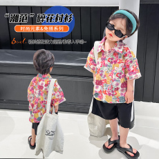 批发| 官图实价 | 100%纯棉 | <b class='q'>夏</b>季韩版短袖花衬衫儿童中大童短袖衬衣