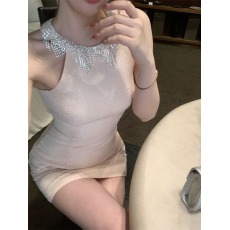 批发实拍实价~小香风水钻流苏气质名媛修身挂脖礼服<b class='q'>连衣裙</b>