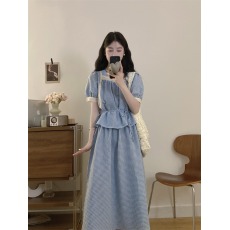 批发实拍 2025夏季格子<b class='q'>连衣裙</b> 时尚套装半身裙两件套