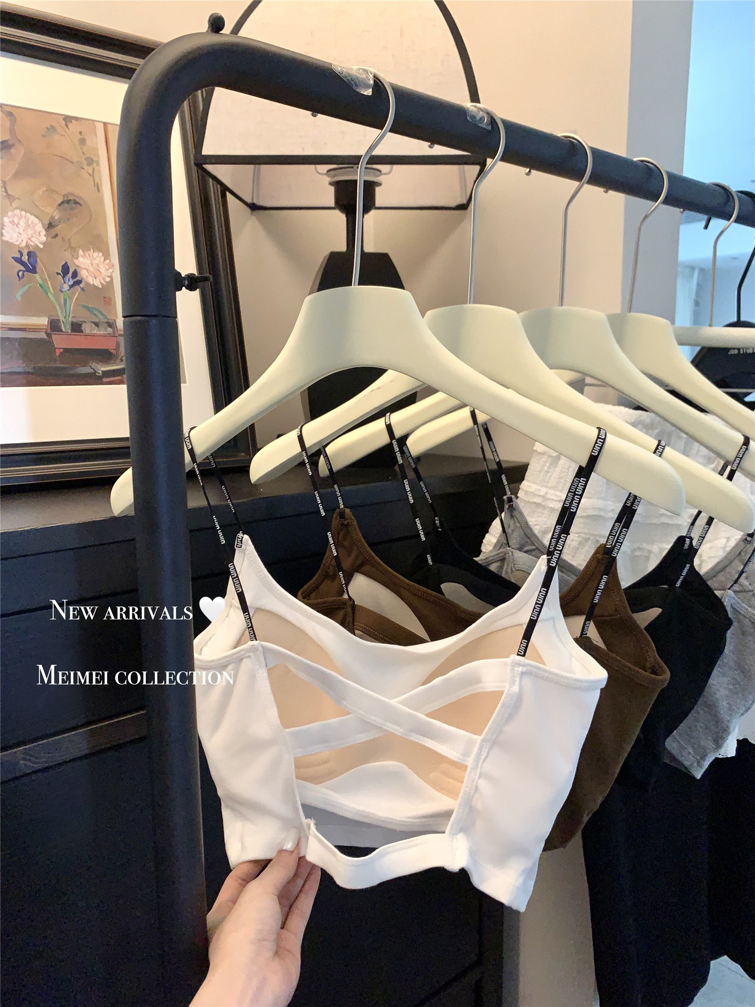 Real shot~ Fixed cup suspender strap beautiful back bra all-in-one vest with back cross backless tube top