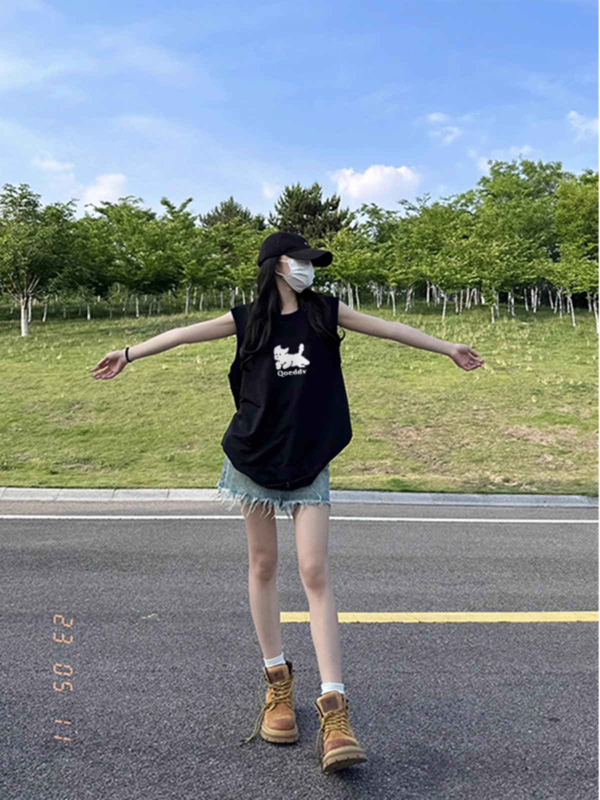 High quality pure cotton 220g 19 count combed tightly printed loose large version sleeveless vest vest for women