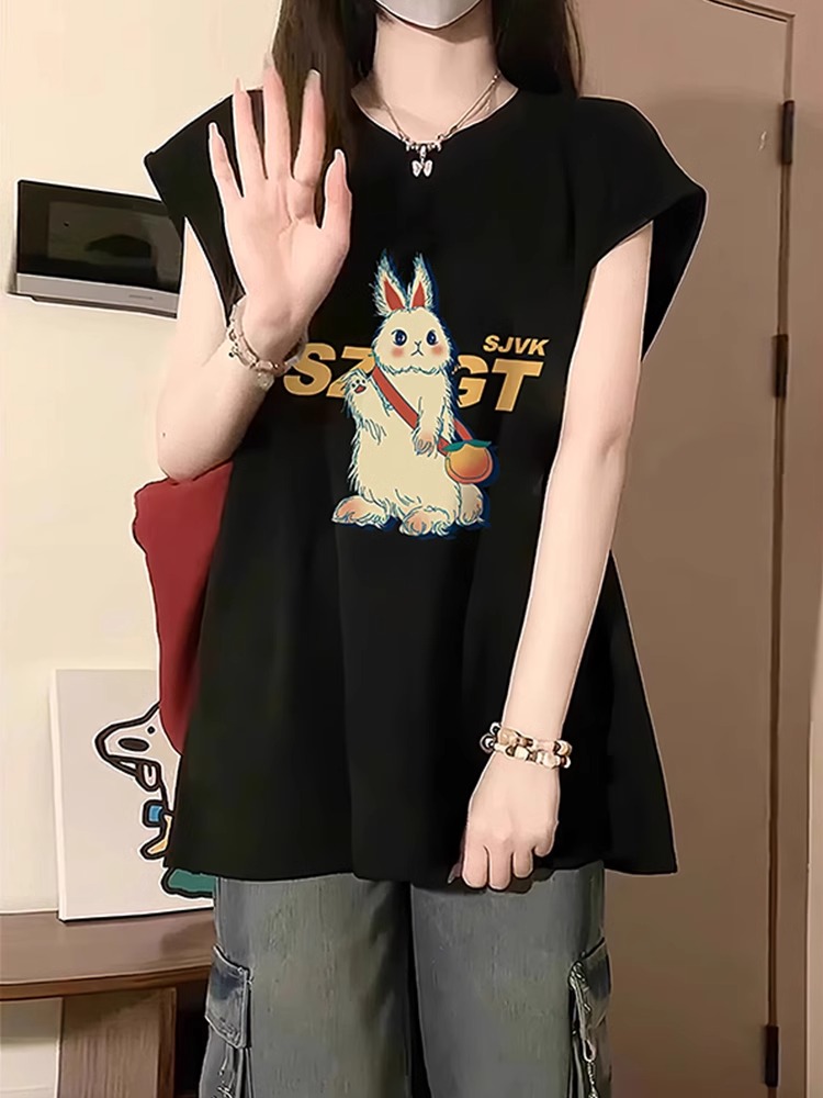 High quality pure cotton 220g 19 count combed tightly printed loose large version sleeveless vest vest for women