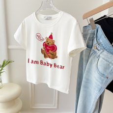 批发韩国东大门夏季新款辣妹款爱心小熊印花小个子短款正肩短袖t恤女