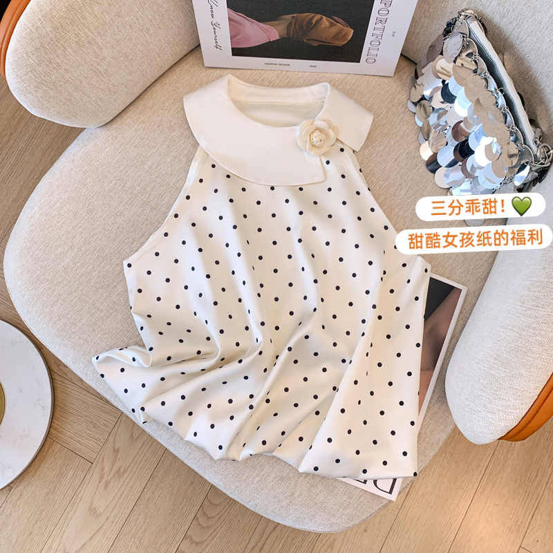 LELART Western chic top with a slimming temperament, French socialite age-reducing polka-dot fluffy halter top for women