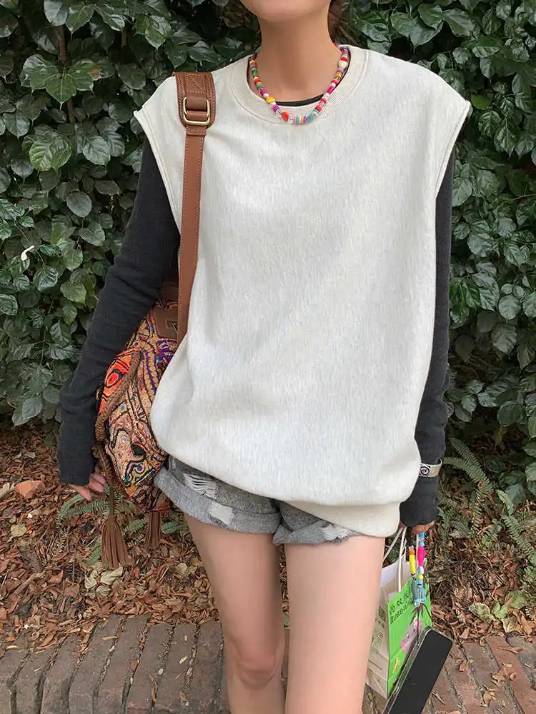 Sleeveless sweatshirt vest for women 2024 new spring fashionable vest casual loose waistcoat outer wear