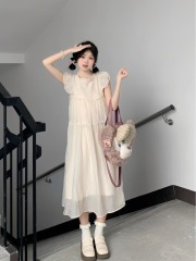 French gentle and sweet style women's summer new small figure loose and slender fairy medium-length dress