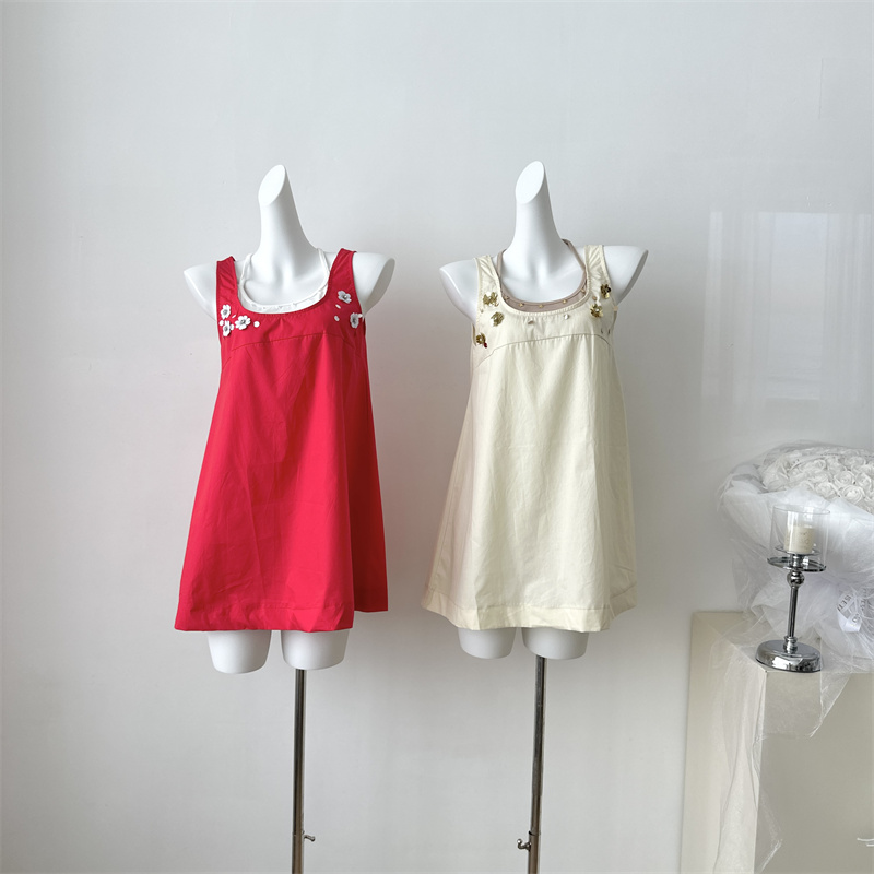 CallmeEar//Cloud puff flower fake two-piece suspender dress summer sweet and gentle sleeveless vest dress