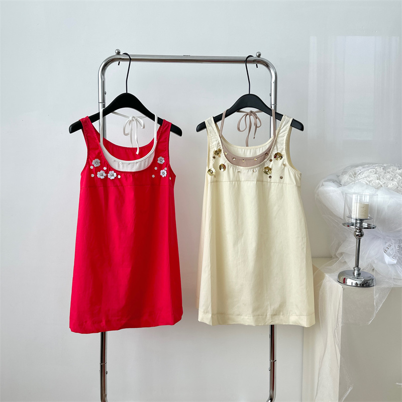 CallmeEar//Cloud puff flower fake two-piece suspender dress summer sweet and gentle sleeveless vest dress