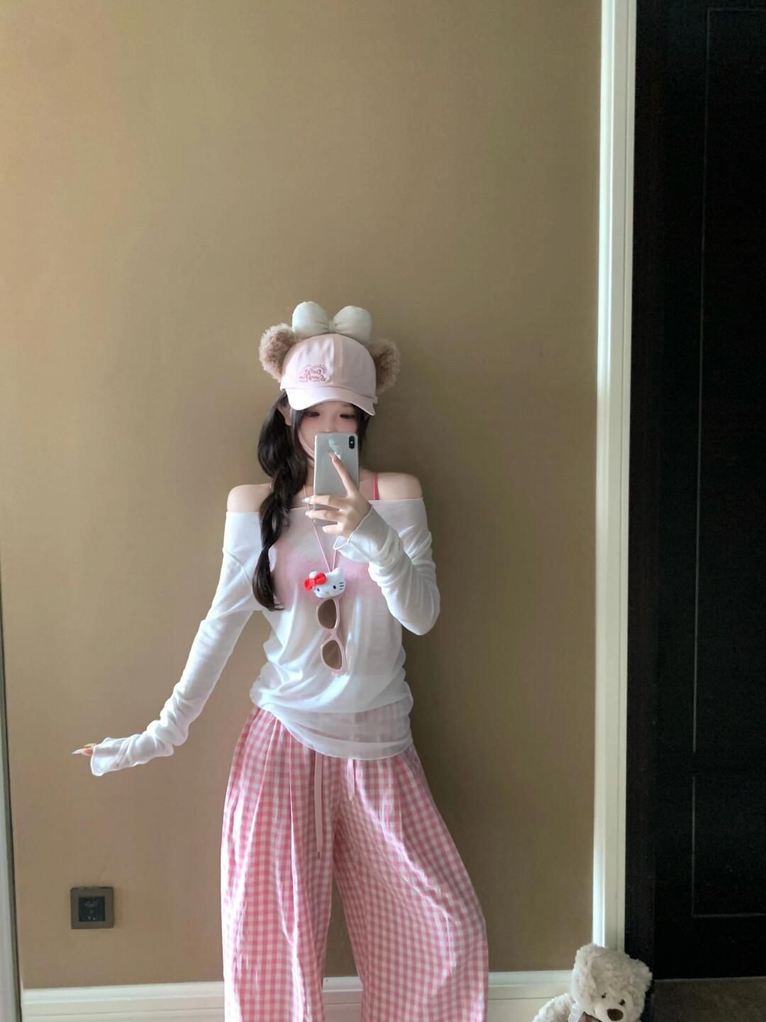 Pink Plaid Wide Leg Pants Women's Summer 2024 New High Waist Loose Straight Leg Lazy Floor-Mopping Walking Pants for Little People