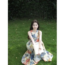 批发实拍实价#无袖亲肤舒适高级感后收腰油画<b class='q'>连衣裙</b>女海边度假风长裙
