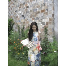批发实拍实价#无袖亲肤舒适高级感后收腰油画<b class='q'>连衣裙</b>女海边度假风长裙