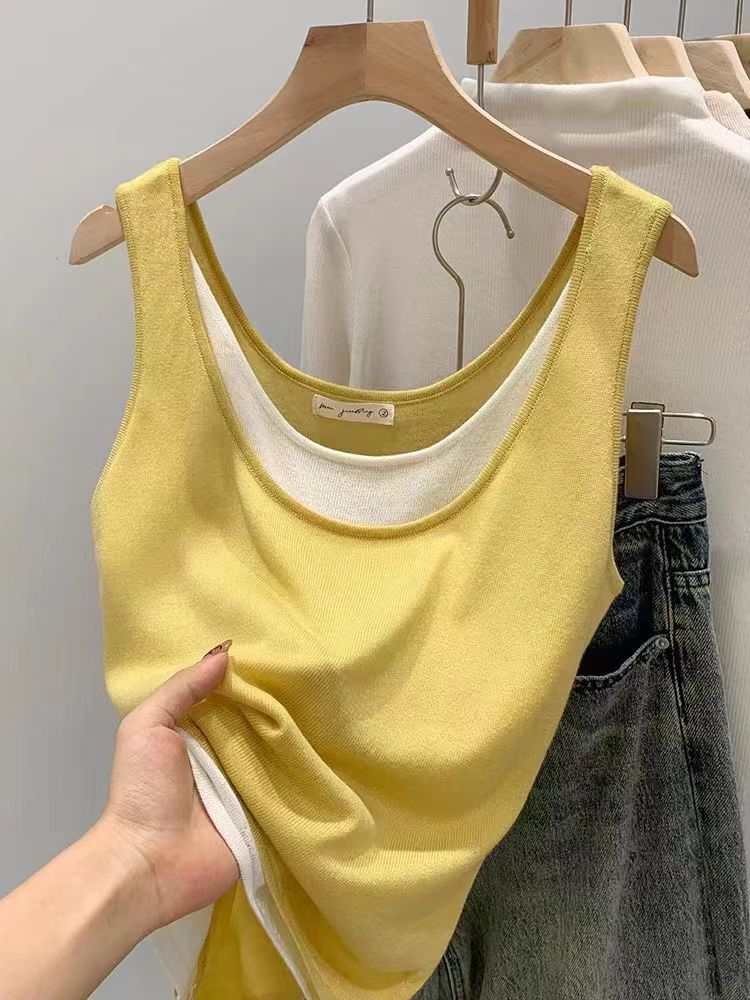 Modal #260g non-pilling fabric live broadcast quality fake two-piece vest t-shirt for women
