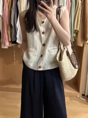 European Station Round Neck Sleeveless Vest Vest 2024 Summer New Women's High-end Fashion Temperament Thin Waistcoat Trend